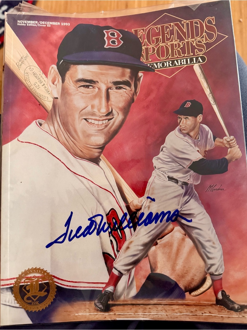Legends Sports Memorabilia Magazine with Authentic Ted Williams Autograph..